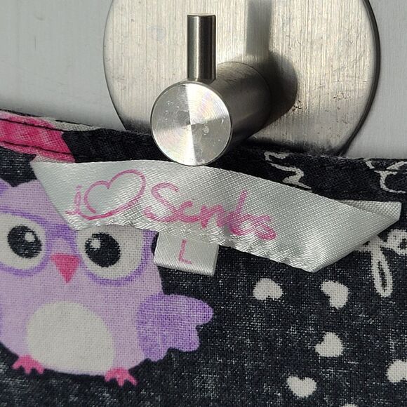 Scrubs Womens Sz L Black Owl Short Sleeve Scrubs Top - Picture 6 of 11